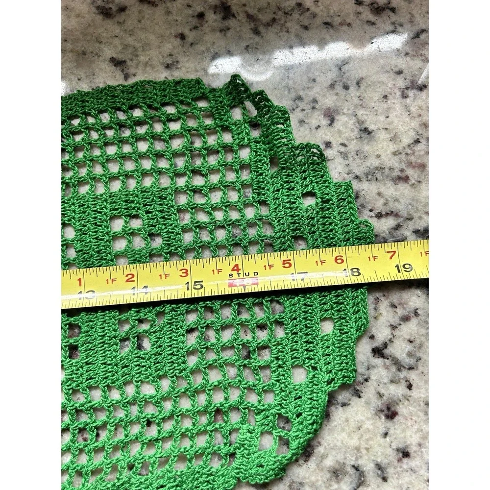 Handmade Vintage Green Filet Crochet Word Doily Love